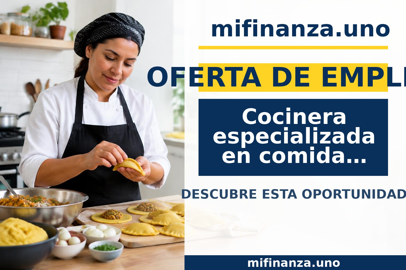 Cocinera preparando empanadas colombianas en una cocina