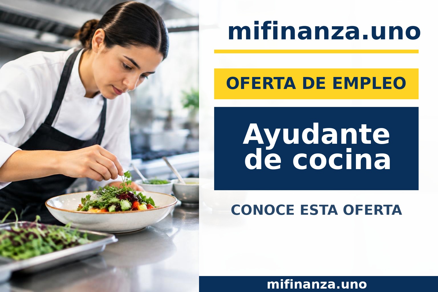 Ayudante de cocina emplatando una ensalada en una cocina profesional